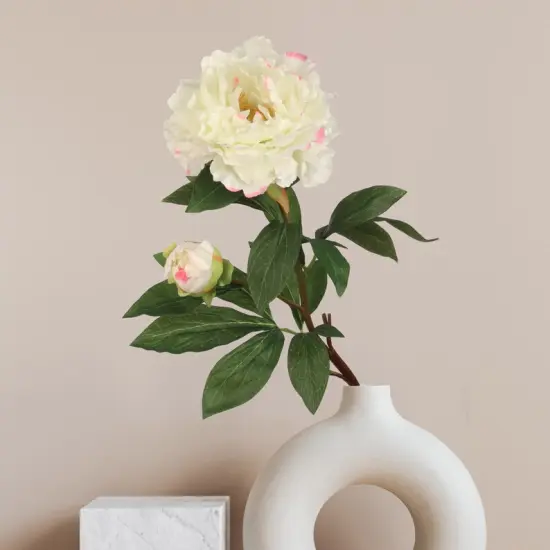 Lifelike 30" Cream and Pink Silk Peony Stem - Perfect for Floral Arrangements and DIY Crafts" {3}