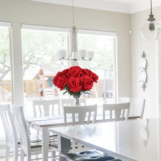 Crimson Charm: 3-Pack of 30" Silk Red Queen Anne Rose Stems with Realistic Foliage and Stem - Perfect for Valentine's Day, Weddings, and DIY Floral Arrangements {3}