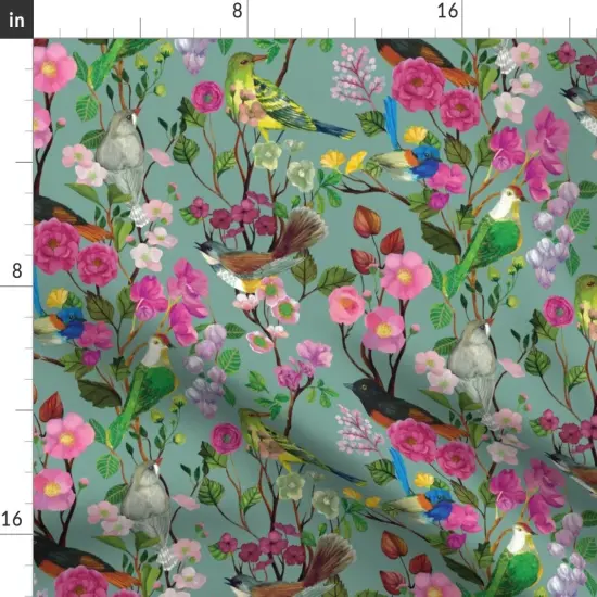 Various Fabrics by the Yard or Fat Quarter Chinoiserie Garden Australian Birds Painted Flowers Ornate Florals And Blooms Custom Printed Fabric by Spoonflower {2}