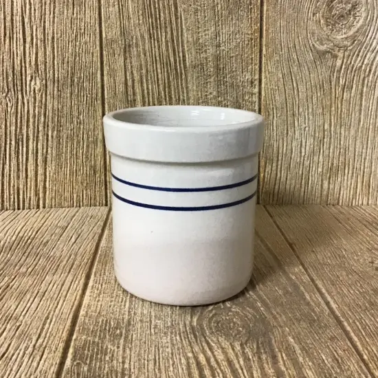 Martinez Pottery Pickling Fermenting Crock - Tan with Blue Stripe Stoneware Jar, 1/4 Gallon Capacity {3}