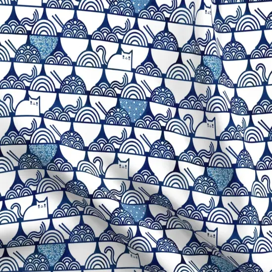 Various Fabrics by the Yard or Fat Quarter Cat Noodle Large Navy White Cute Cats Kawaii Pets Japanese Novelty Pet Blue Custom Printed Fabric by Spoonflower {5}