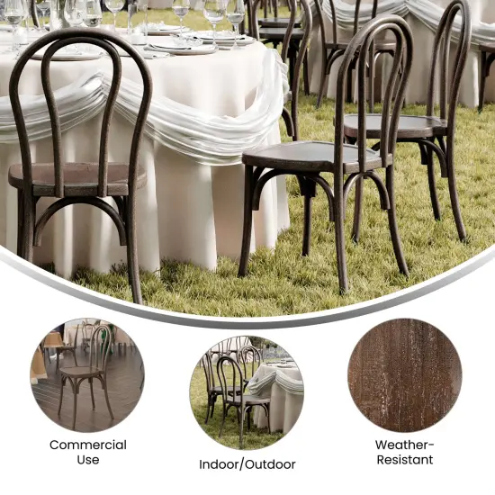 Emma and Oliver Hensler Set of 2 Weather-Resistant Wood Look Stackable Resin Thonet Chairs for Indoor/Outdoor Use Dark Brown {4}