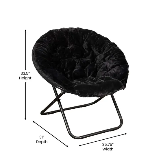 Emma and Oliver Ersa Oversize Folding Saucer Moon Chair and Ottoman for Dorm and Bedroom with Steel Frames BlackFab/BlackFrame {4}
