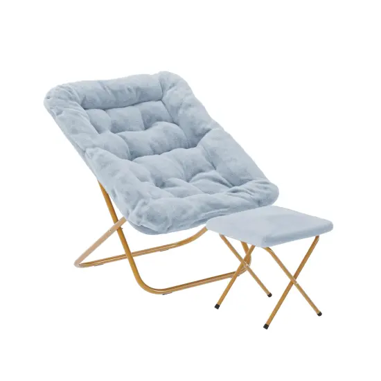 Emma and Oliver Aisling Oversized Folding Saucer Chair and Ottoman for Dorm, Bedroom AquaFabric/SoftGold {2}