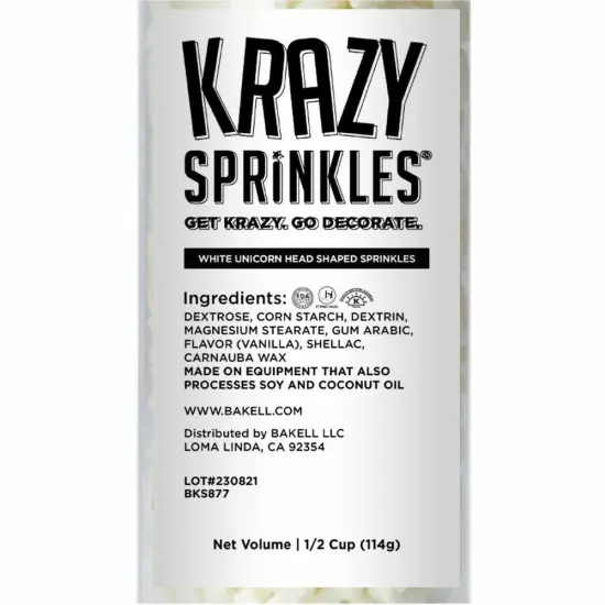 Krazy Sprinkles - White Unicorn Heads (1/2 Cup, 1x Jar) for Cakes, Ice Cream & Cookies {4}