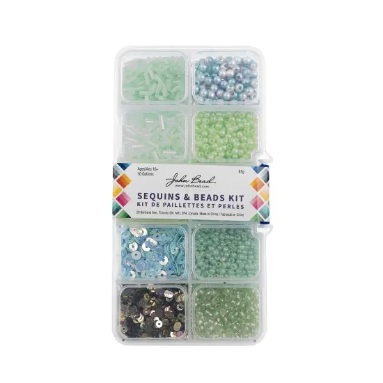 John Bead 10 Types Mix Sequins & Beads Kit Light Green {3}