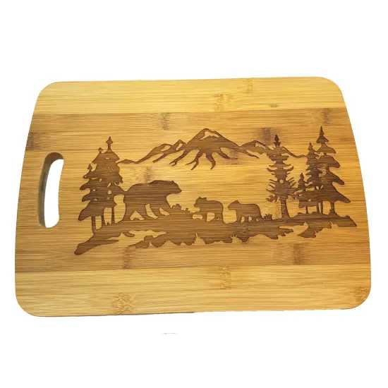 Mama Bear with Babies Bamboo Cutting Board 14''x9.5''x.5'' Bamboo {3}
