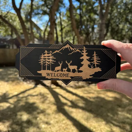 Art Deco Welcome Deer Scene - BLACK Sign 4x8 {4}