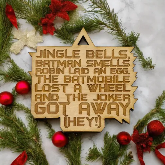 Ornament - Jingle Bells Bat man Smells - Raw Wood 3x3in {5}