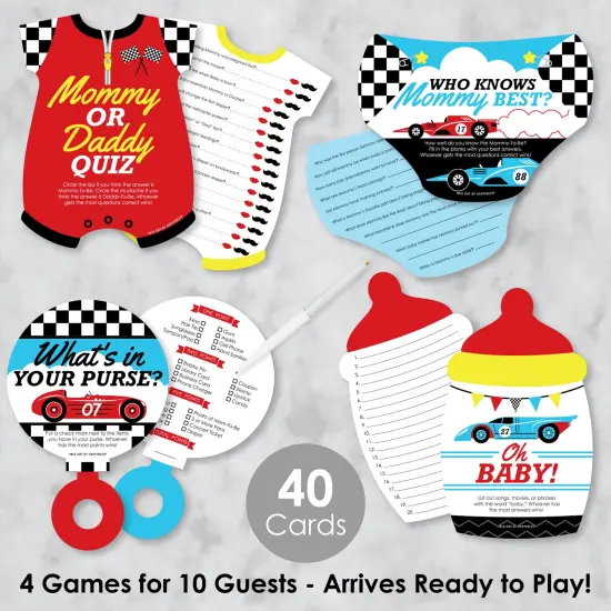 Big Dot of Happiness Let's Go Racing - Racecar - 4 Race Car Baby Shower Games - 10 Cards Each - - Gamerific Bundle {3}