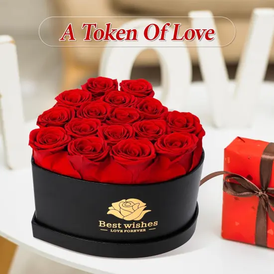 16Pcs Preserved Real Roses for Her in Heart Shape Box White {9}