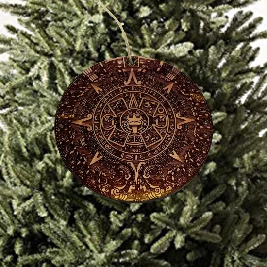 Aztec Mayan Calendar - Cedar Ornament {5}