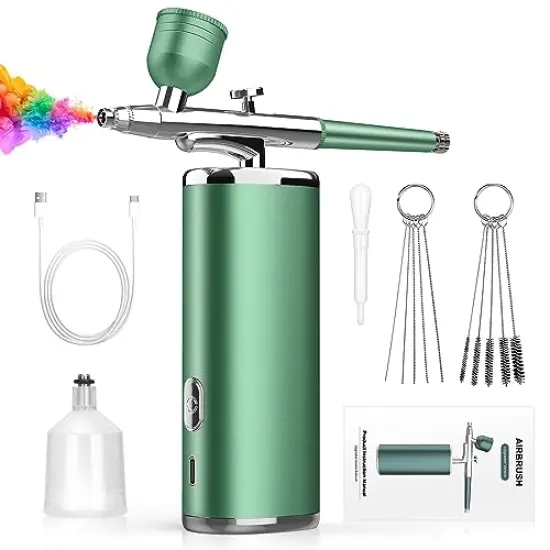 Cordless Airbrush Kit with Compressor Portable Nail Airbrush Machine 0.3mm Nozzle Rechargeable Air Brush Kit for Model Painting Makeup Barber Tattoo Food Cake Decor {2}