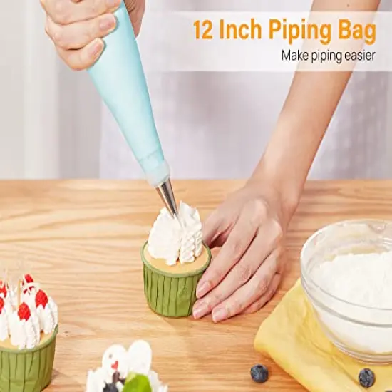 32-Piece Piping Bags and Tips Set with 24 Icing Piping Tips, 2 Reusable Pastry Bags 12 Inch, Reusable Piping Icing Bags and Tips, Cake Decorating Kit for Frosting Cookie, Cupcake {3}