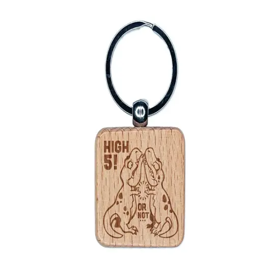 Tyrannosaurus Rex T-Rex Dinosaur Friends Can't High Five Engraved Wood Square Keychain Tag Charm {1}