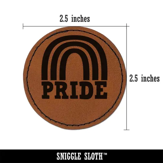 Pride Fun Rainbow LGBTQ Round Iron-On Engraved Faux Leather Patch Applique - 2.5" Brown {3}