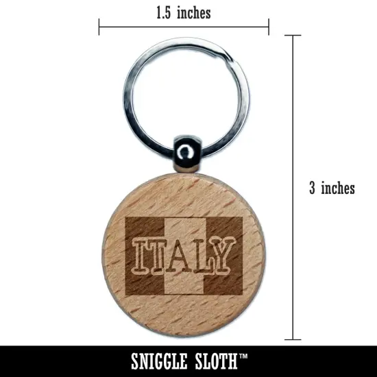 Italy Flag Text Engraved Wood Round Keychain Tag Charm {2}