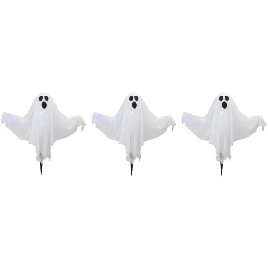 Northlight LED Lighted Color Changing Ghost Halloween Lawn Stakes - 20" - Multicolor - Set of 3 White {1}