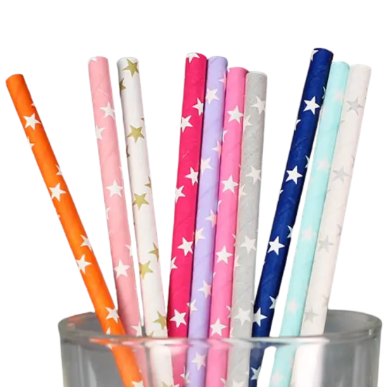 Kitcheniva Biodegradable Paper Straws Pattern Color 100 to 200 Pcs Stars {1}