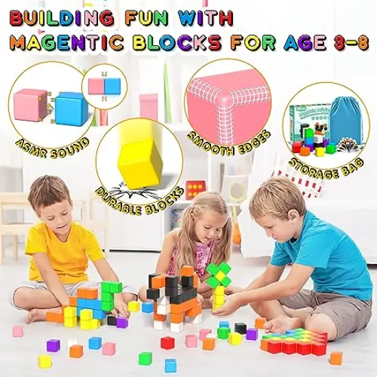 54 Pieces Magnetic Blocks, Magnetic Building Blocks for Toddlers 3+, Montessori Toys, Magnetic Cubes, Preschool STEM Educational Sensory Magnet Toys for Kids Ages 3-5 Year Old Boys and Girls {6}