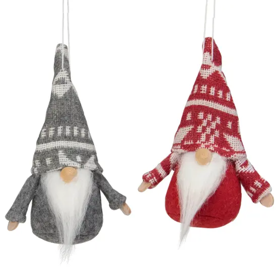 Northlight Santa Gnome Hanging Christmas Ornaments - 4" - Gray and Red - Set of 2 {1}