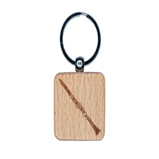 Clarinet Woodwind Musical Instrument Engraved Wood Square Keychain Tag Charm {1}