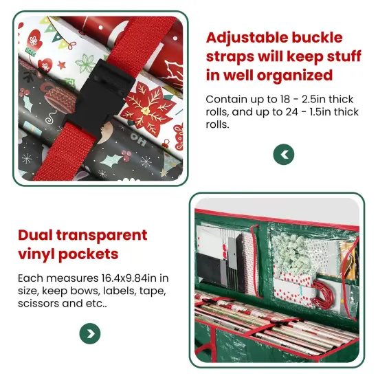 2Pcs Christmas Wrapping Paper Storage Containers Foldable Organizer with Pockets and Handles {4}