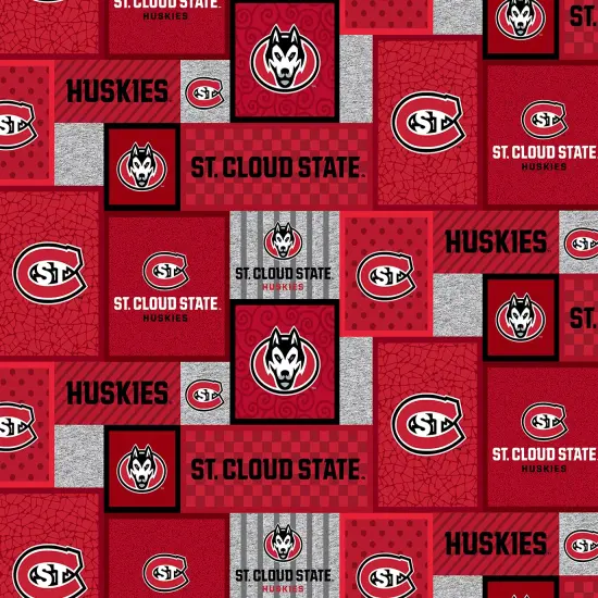 Sykel Enterprises-St. Cloud State University Fleece Fabric-St. Cloud Huskies College Patch Fleece Blanket Fabric-Sold by the yard {1}