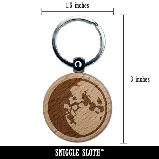 Waxing Gibbous Moon Phase Engraved Wood Round Keychain Tag Charm {2}