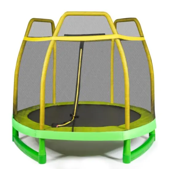 Kids Trampoline with Safety Enclosure Net Yellow {3}
