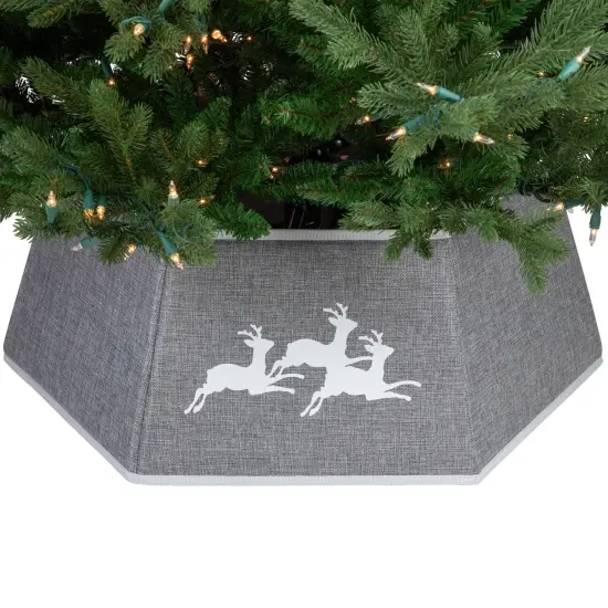 Northlight 26" Gray Burlap with Reindeer Hexagonal Christmas Tree Collar {7}
