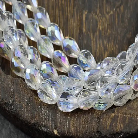 *16* 13x9mm Crystal AB Fire Polished Teardrop Beads {6}