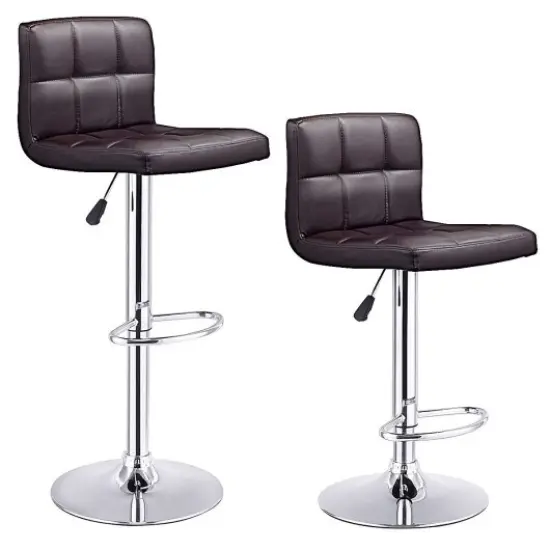 Set of 2 PU Leather Swivel Bar Stools Pub Chairs Brown {2}