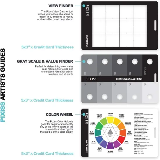 Pixiss Photography Cards and Measuring Lanyard (4 Pack) - Gray Scale Value Finder, Color Wheel, and Scene Composition Flash Cards with Measuring Tape Lanyard {3}