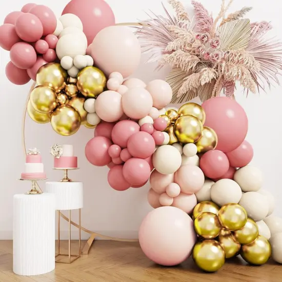 144 Pieces Boho Blush Balloon Garland Kit,Retro Pink Balloons with Pastel Orange Sand White and Metallic Gold Latex Balloons for Girl Women Baby Shower Bridal Shower Wedding Birthday Party Decorations… {5}