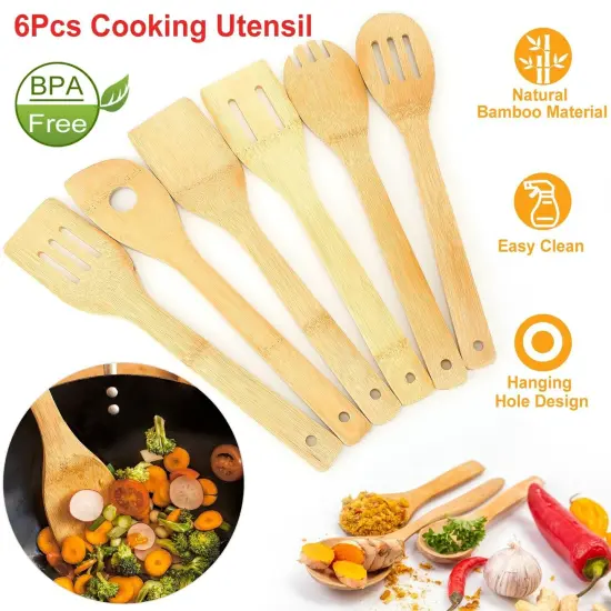 6-piece non-stick bamboo cooking tools. {2}
