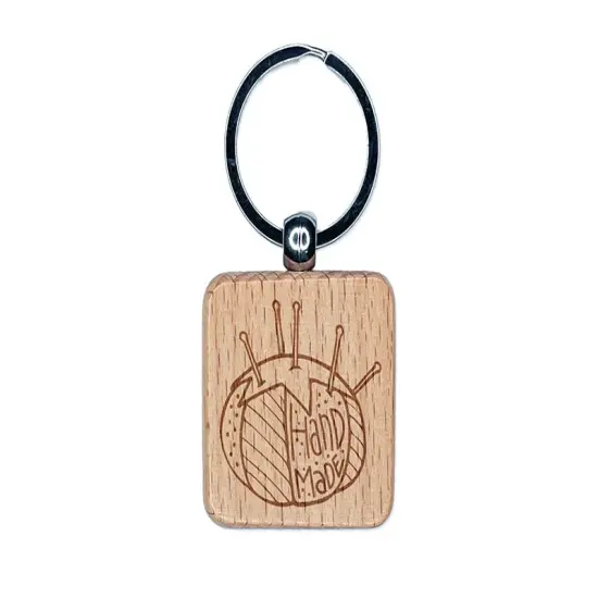 Handmade Cute Sweet Hand Drawn Tomato Pincushion Sewing Quilting Crafts Engraved Wood Square Keychain Tag Charm {1}