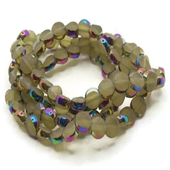 100 6mm Rainbow Rimmed Yellow Glass Faceted Coin Beads {1}