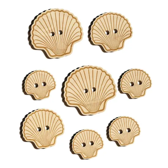 Scallop Seashell Beach Shell Wood Buttons for Sewing Knitting Crochet DIY Craft {7}