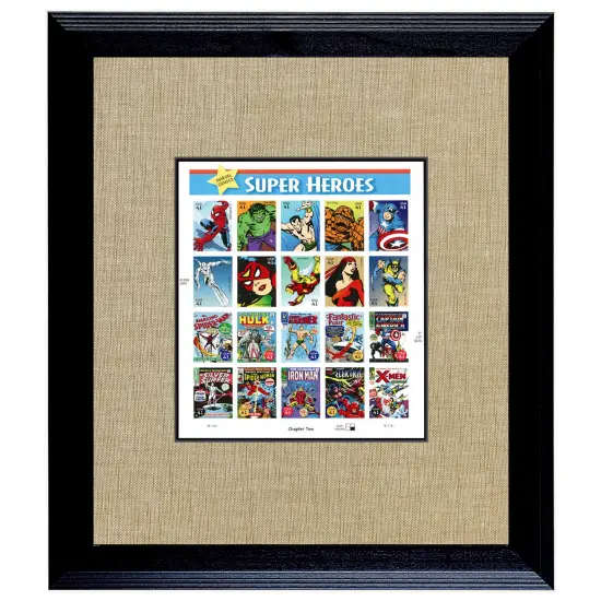 Super Heroes 2 U.S. Stamp Sheet in 16x14 Wood Frame {1}