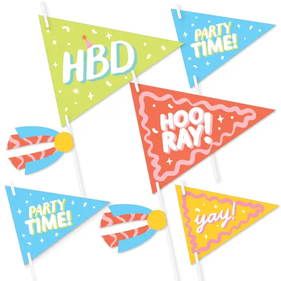 Big Dot of Happiness Party Time - Triangle Happy Birthday Party Photo Props - Pennant Flag Centerpieces - Set of 20 {1}