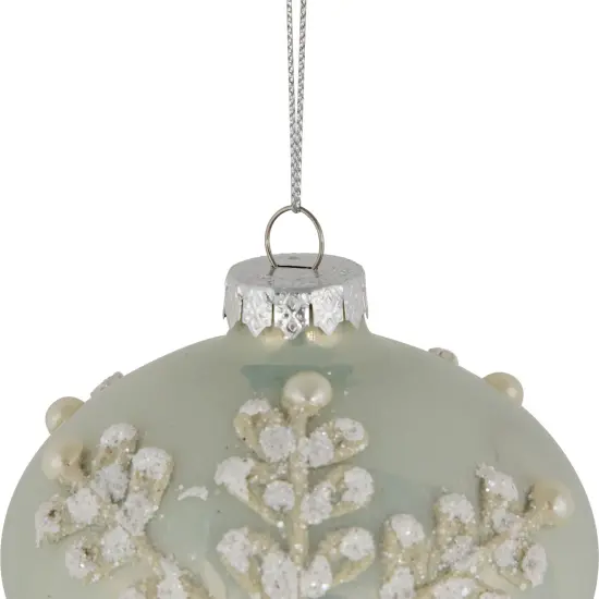 Northlight Set of 2 Pastel Green with Icy Snowflakes Christmas Glass Onion Ornaments 4" Blue {6}