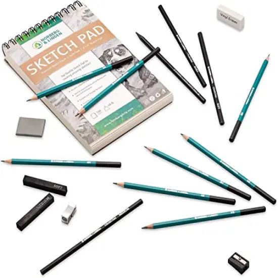 Drawing Set - Sketching and Charcoal Pencils - 100 Page Drawing Pad, Kneaded Eraser. Art Kit and Supplies for Kids, Teens and Adults {5}