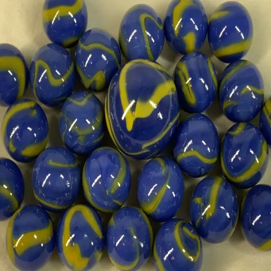 25 Glass Marbles ANGELFISH Blue/Yellow Dory game vtg style Shooter Swirl {4}