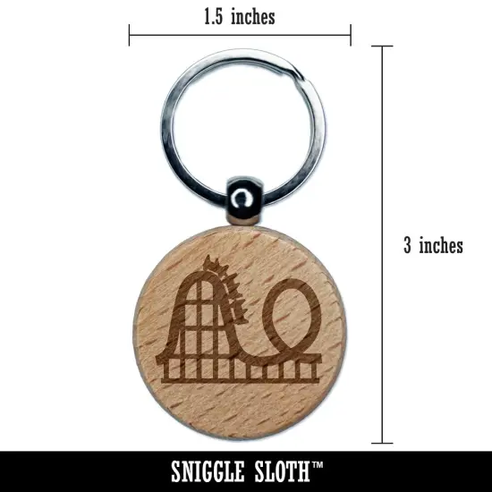 Roller Coaster Amusement Park Engraved Wood Round Keychain Tag Charm {2}