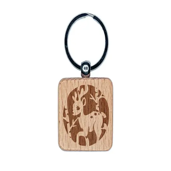 Reindeer in Birch Forest with Trees Engraved Wood Square Keychain Tag Charm {1}