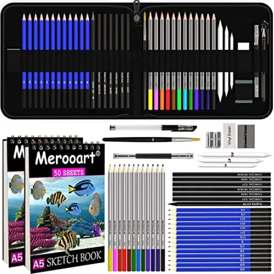 43 colored pencil sets, two sketchbooks with 50 pages, black zipper set, professional watercolor pencils for adults/children, professionals/beginners, durable colored art pencils {1}