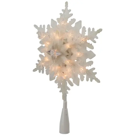 Northlight 10" Lighted White Frosted 3-D Snowflake Christmas Tree Topper - Clear Lights {4}
