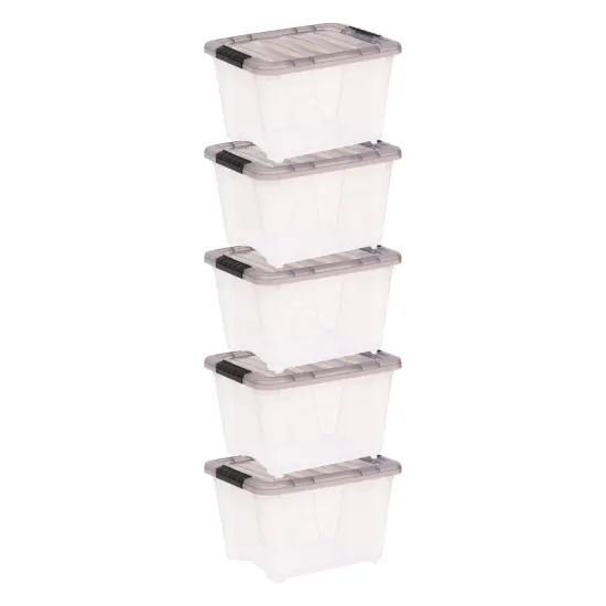 IRIS USA 19 Quart Stack & Pull Clear Plastic Storage Box, Gray, 5 Pack {2}