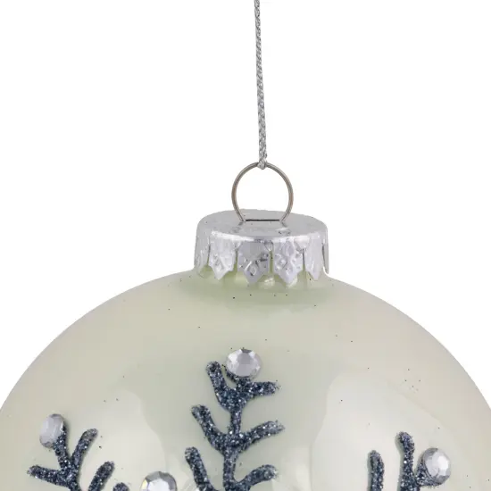 Northlight Glittered Snowflake Shiny Christmas Glass Ball Ornaments - 4" - White - Set of 2 {5}